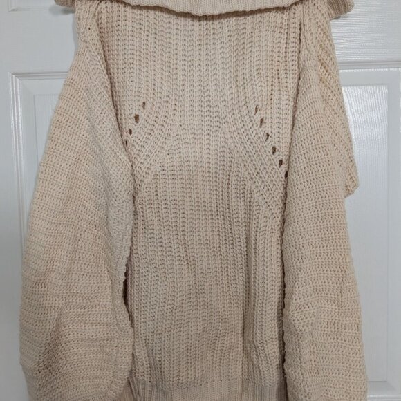 Uniq by Litz Ribbed V Neck Sweater Womens Size Medium/Large Cream Oversized Knit - Picture 8 of 11